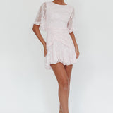 Leona Half Sleeve Frill Trim Dress Embroidered Blush
