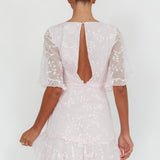 Leona Half Sleeve Frill Trim Dress Embroidered Blush