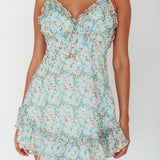 Match Maker Criss-Cross Back Frill Trim Dress Floral Print Blue Multi