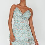 Match Maker Criss-Cross Back Frill Trim Dress Floral Print Blue Multi