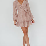 Marcheline Balloon Sleeve Waist Tie Dress Sprinkle Print Pink