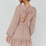 Marcheline Balloon Sleeve Waist Tie Dress Sprinkle Print Pink