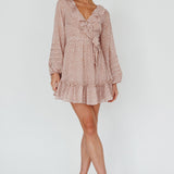 Marcheline Balloon Sleeve Waist Tie Dress Sprinkle Print Pink