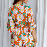 Athira Tied Bust Flared Sleeve Romper Daisy Orange
