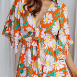 Athira Tied Bust Flared Sleeve Romper Daisy Orange
