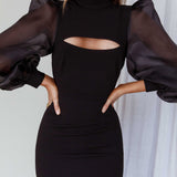 Dinner At 8 Sheer Balloon Sleeve Dress Black