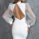 Dinner At 8 Sheer Balloon Sleeve Dress White