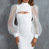 Dinner At 8 Sheer Balloon Sleeve Dress White