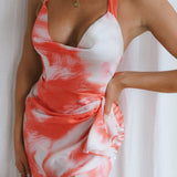 Medellin Gathered Detail Side-Tie Wrap Dress Watercolor Coral