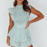 Nellie Lace Bust High Neck Romper Sage