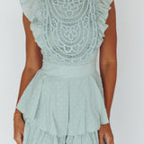 Nellie Lace Bust High Neck Romper Sage