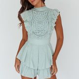 Nellie Lace Bust High Neck Romper Sage