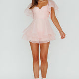 Aphrodite Angel Sleeve Layered Romper Pink