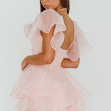 Aphrodite Angel Sleeve Layered Romper Pink