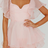Aphrodite Angel Sleeve Layered Romper Pink