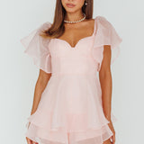 Aphrodite Angel Sleeve Layered Romper Pink