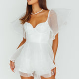 Aphrodite Angel Sleeve Layered Romper White