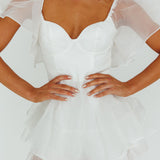 Aphrodite Angel Sleeve Layered Romper White