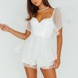 Aphrodite Angel Sleeve Layered Romper White