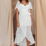Aphrodite Molded Bust Angel Sleeve Midi Dress Floral White
