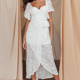 Aphrodite Molded Bust Angel Sleeve Midi Dress Floral White