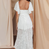 Aphrodite Molded Bust Angel Sleeve Midi Dress Floral White