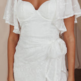 Aphrodite Molded Bust Angel Sleeve Midi Dress Floral White