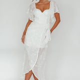 Aphrodite Molded Bust Angel Sleeve Midi Dress Floral White