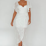 Aphrodite Molded Bust Angel Sleeve Midi Dress Floral White