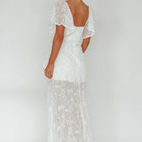 Aphrodite Molded Bust Angel Sleeve Midi Dress Floral White