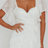 Aphrodite Molded Bust Angel Sleeve Midi Dress Floral White