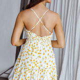 Sunshine Lovers Criss-Cross Back Frill Trim Dress Floral Print White