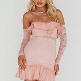 Mae Long Sleeve Sweetheart Crochet Lace Dress Blush