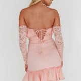 Mae Long Sleeve Sweetheart Crochet Lace Dress Blush