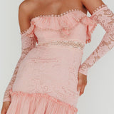 Mae Long Sleeve Sweetheart Crochet Lace Dress Blush