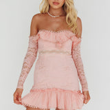 Mae Long Sleeve Sweetheart Crochet Lace Dress Blush