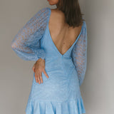 Halley Balloon Sleeve Frill Bust Flounce Hem Lace Dress Baby Blue