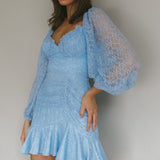 Halley Balloon Sleeve Frill Bust Flounce Hem Lace Dress Baby Blue