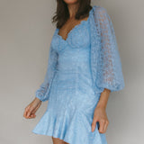 Halley Balloon Sleeve Frill Bust Flounce Hem Lace Dress Baby Blue