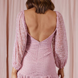 Halley Balloon Sleeve Frill Bust Flounce Hem Lace Dress Blush