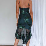 Lake Como Fitted Bodice High-Low Sequin Dress Forest Green