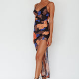 Lake Como Fitted Bodice Side Split Dress Black/Orange