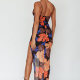 Lake Como Fitted Bodice Side Split Dress Black/Orange