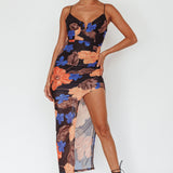 Lake Como Fitted Bodice Side Split Dress Black/Orange