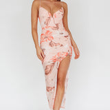 Lake Como Fitted Bodice Side Split Dress Floral Pink