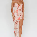 Lake Como Fitted Bodice Side Split Dress Floral Pink
