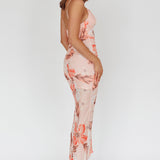 Lake Como Fitted Bodice Side Split Dress Floral Pink