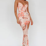 Lake Como Fitted Bodice Side Split Dress Floral Pink