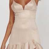 Lake Como Ruffle Hem Mini Dress Champagne