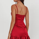 Lake Como Ruffle Hem Mini Dress Cherry